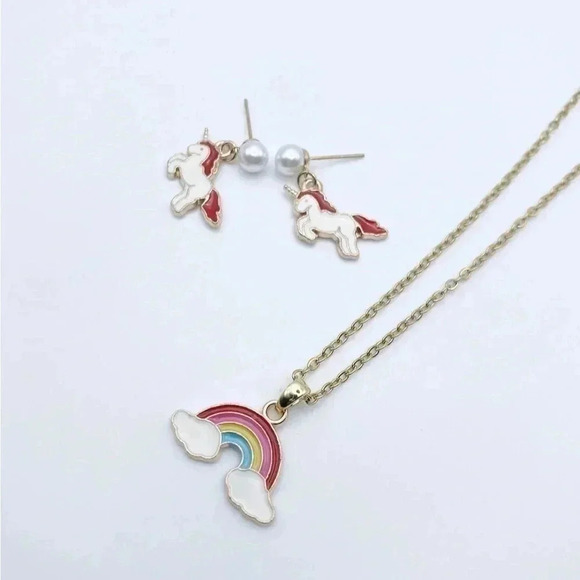 Unicorn Jewelry Set |Gold plated | Dainty Necklace| Gift for girl - Picture 1 of 5